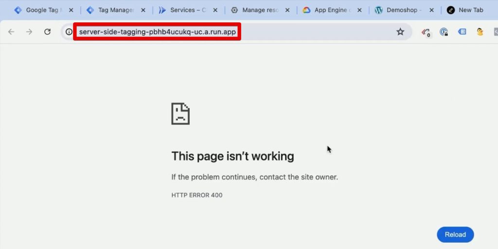 Entering the server URL into the address bar