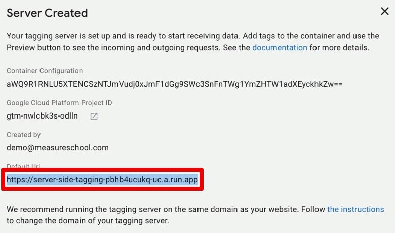 GTM server default URL