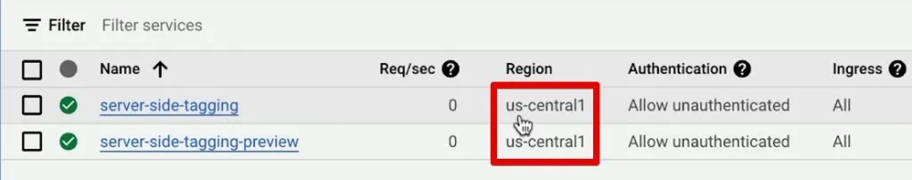 Server region restricted to the US central