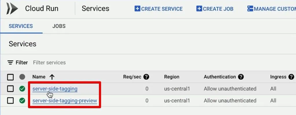 Server-side tagging server instances