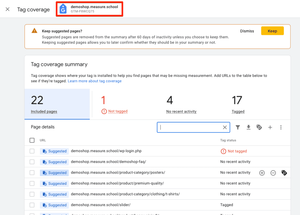 Untagged pages in Google tag