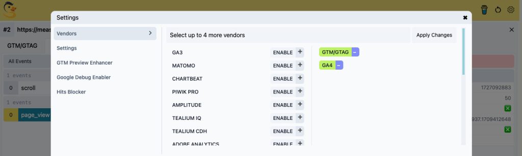 Analytics debugger 20+ supported vendors