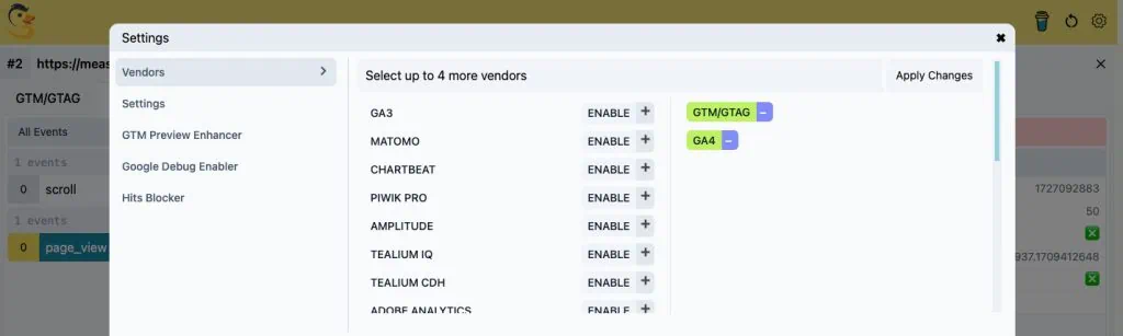 Analytics debugger 20+ supported vendors