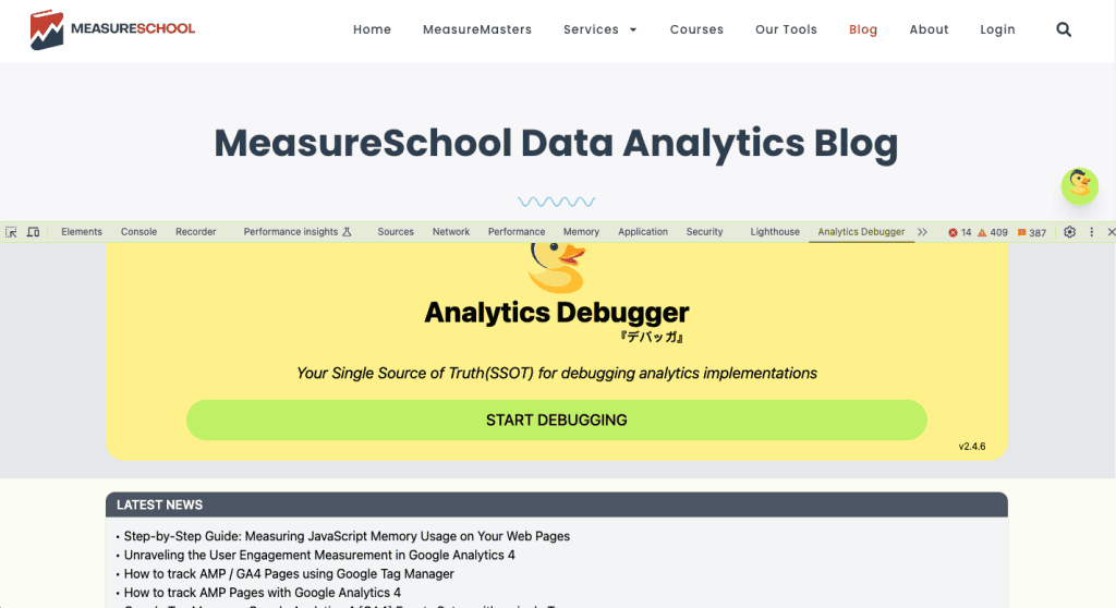 Analytics debugger in developer tools