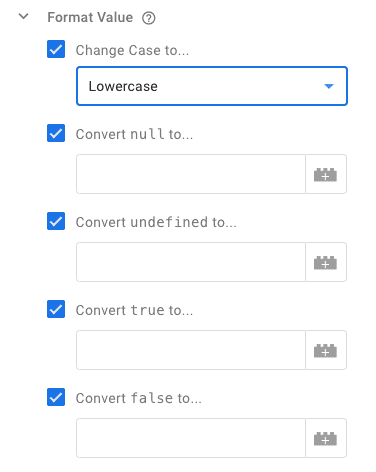 Format value options in the Lookup Table variable