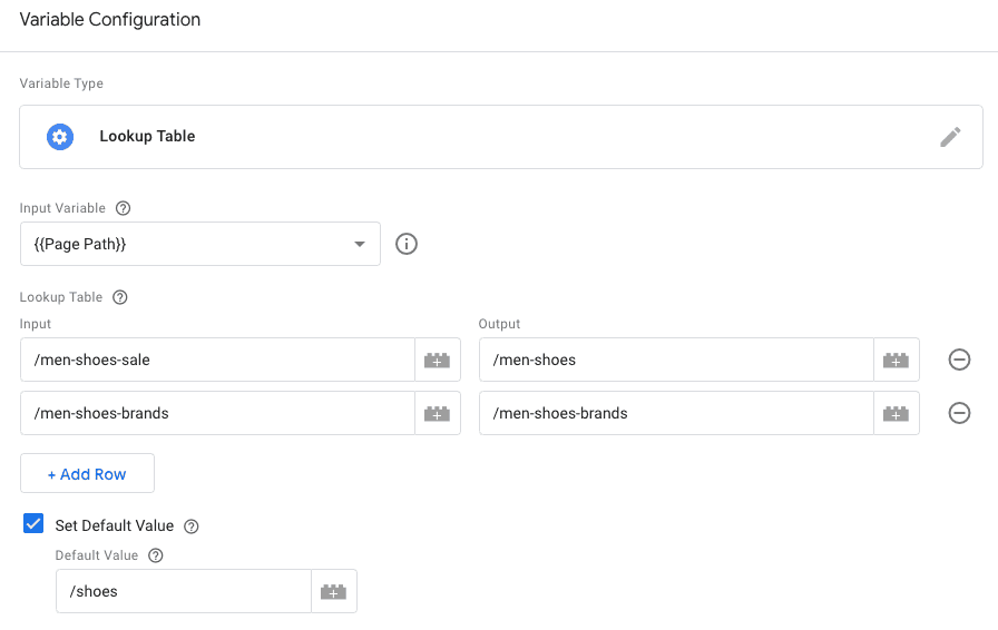 Lookup Table variable configuration with example