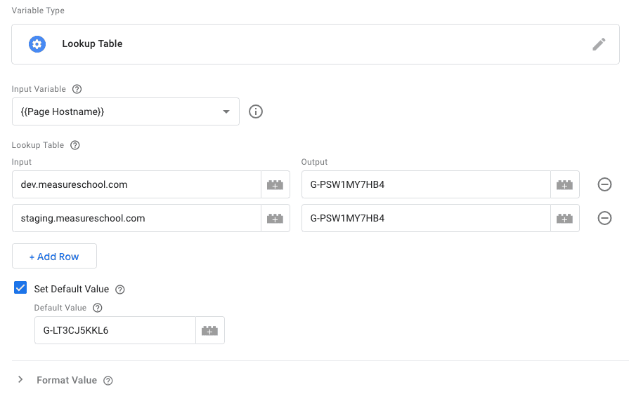 Lookup Table variable for multiple GA4 properties