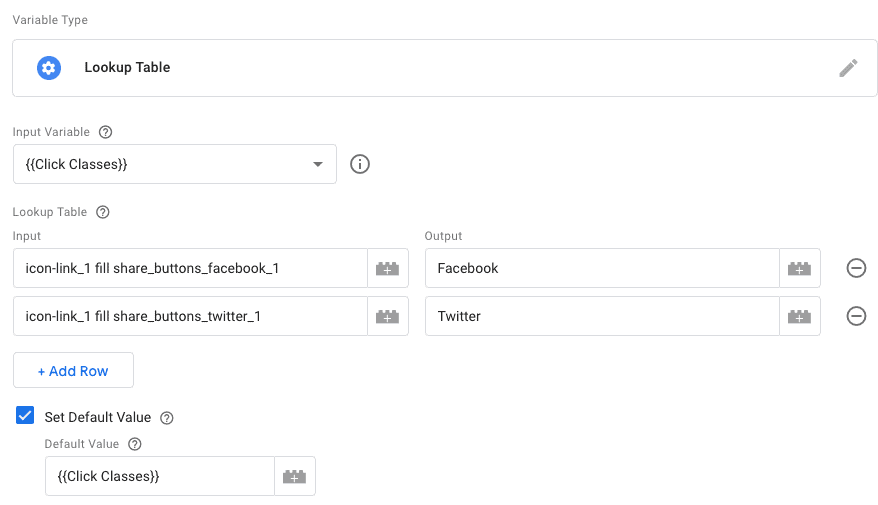 Lookup Table variable for social icons