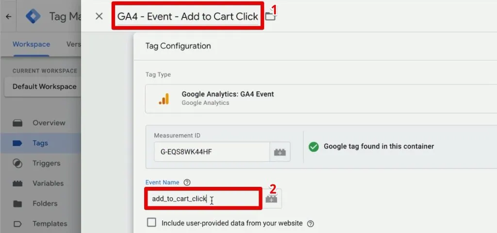 Add to cart GA4 event tag configuration