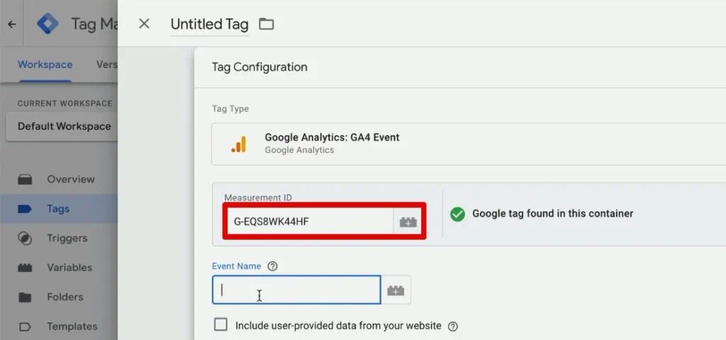 Adding the measurement ID to the GA4 event tag