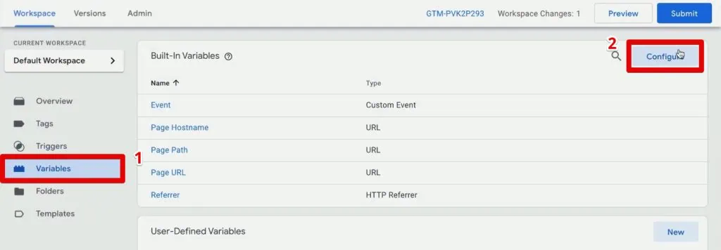 Configuring GTM built-in variables