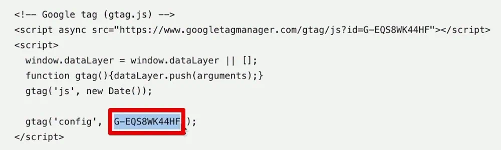 Copying the measurement ID from the Google tag installation code