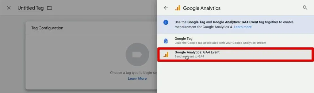 Creating a GA4 event tag