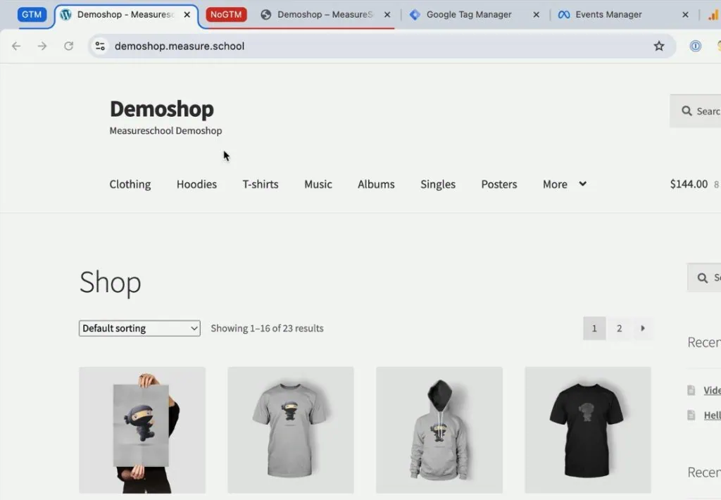 Demo shop with Google Tag Manager installed