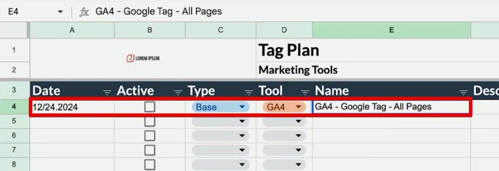 GA4 base tag configuration in the tag plan