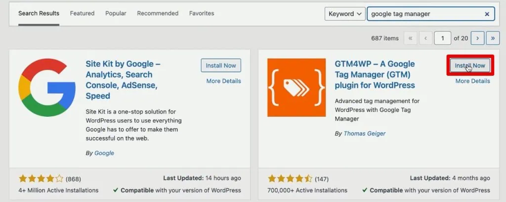 Installing the GTM4WP plugin