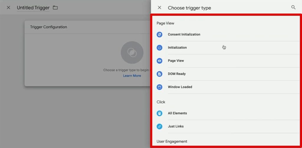 List of trigger types in Google Tag Manager