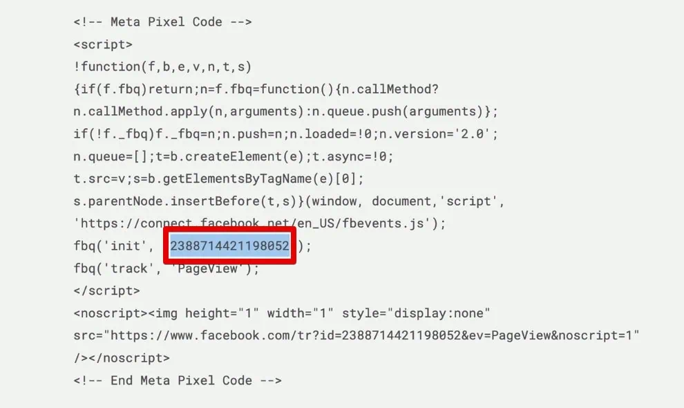 Meta Pixel ID in the base pixel code
