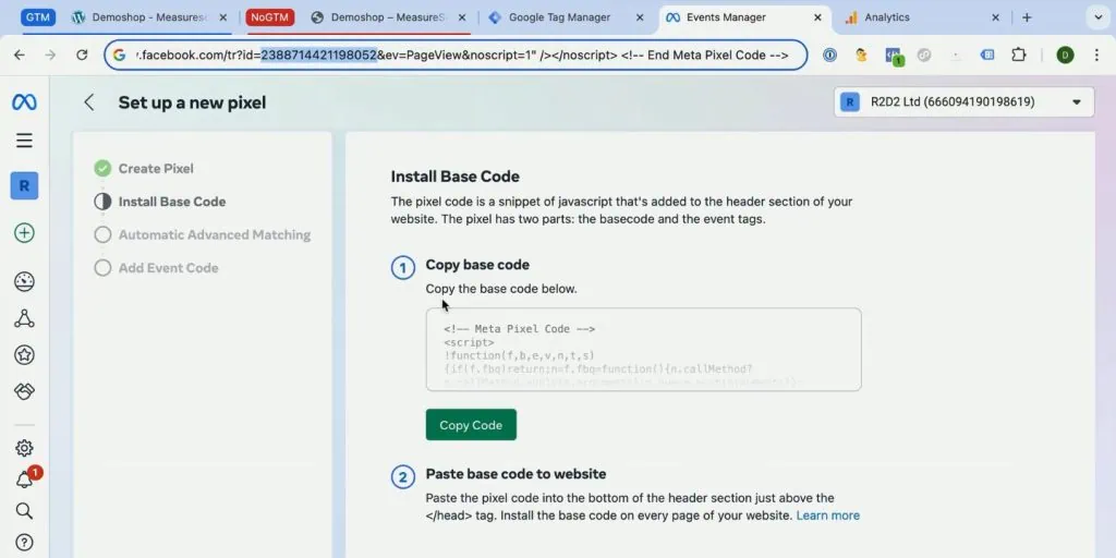 Meta Pixel installation instructions