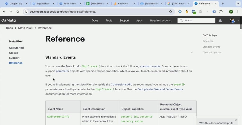 Meta standard events