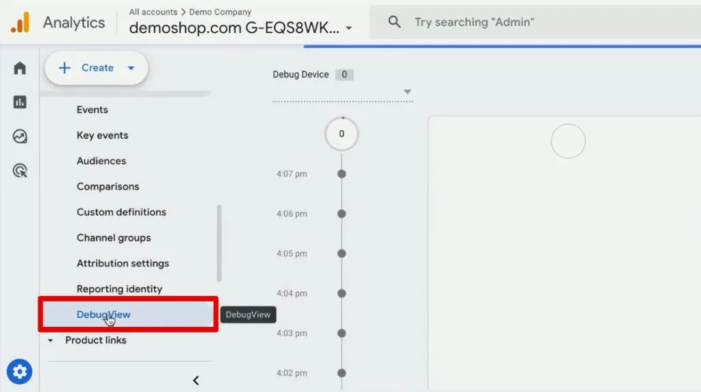 Opening the GA4 DebugView