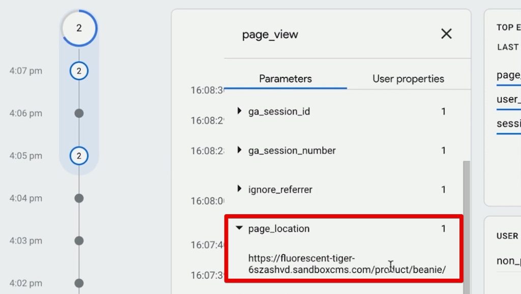 Page location parameter of the page view event