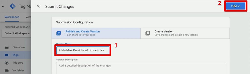 Publishing the add-to-cart GA4 event implementation