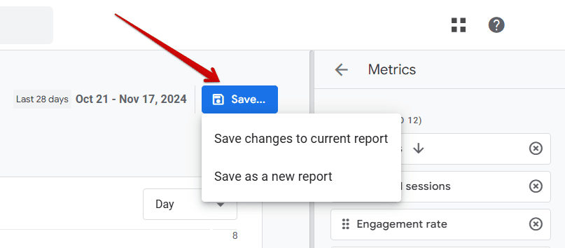 Saving changes to current or new reports