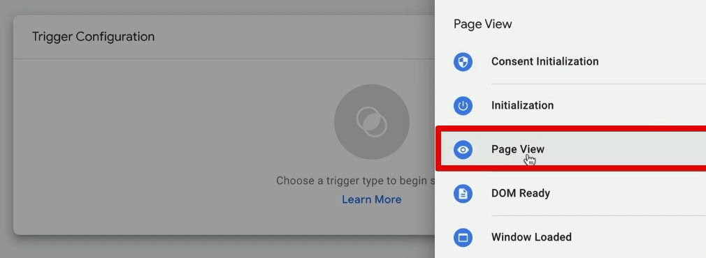 Selecting a page view trigger