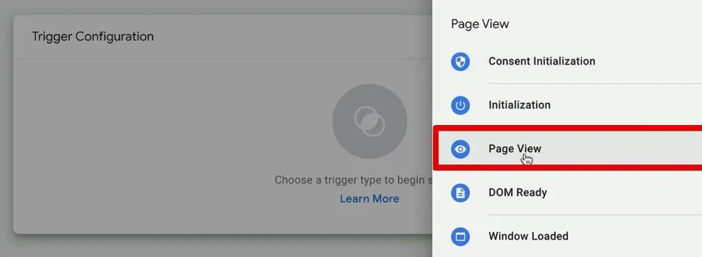 Selecting a page view trigger