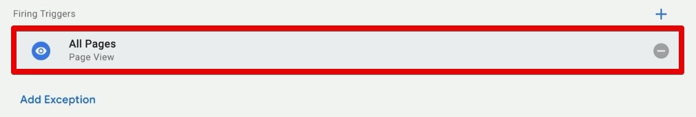 Selecting the All Pages trigger for the Meta Pixel tag