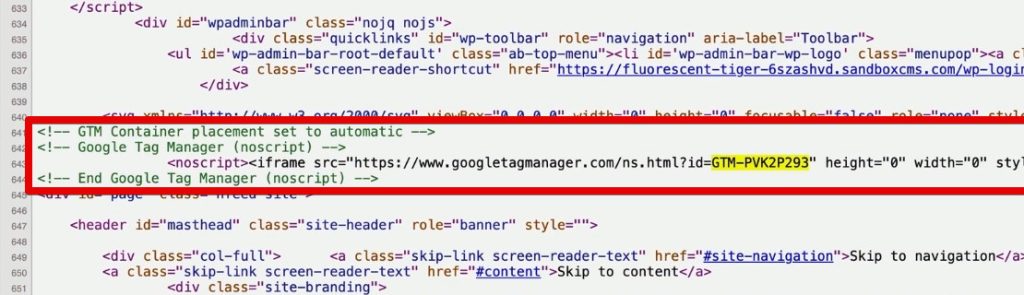 The NoScript tag in the body section