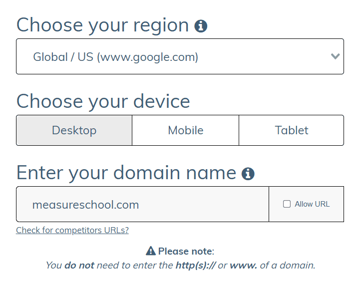 Entering details for your website