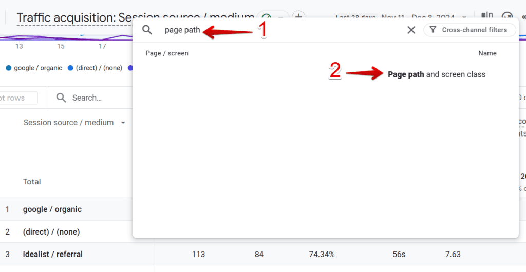 Page path and screen class as the secondary dimension