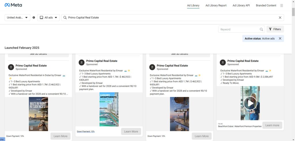 Meta ad library example