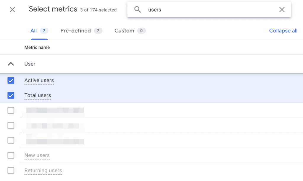 User metrics in GA4 explorations